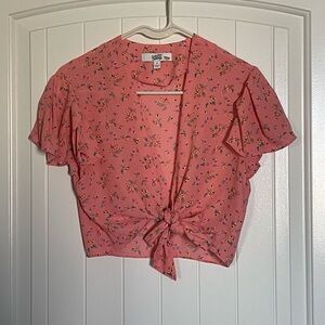 Color me Courtney pink floral regency core tie short sleeve crop top size 4